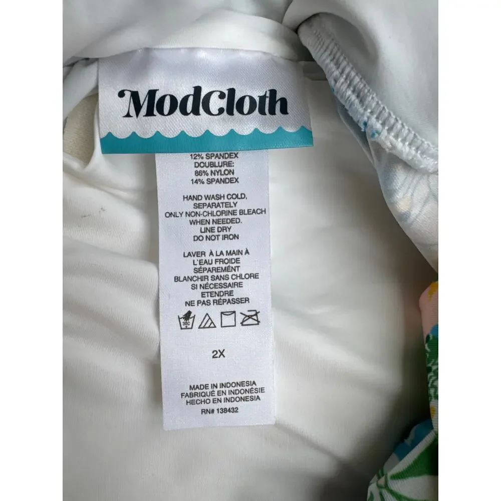 ModCloth The Amari Crop Bikini Top Retro Pin-up Floral Blue Yellow 2X NWOT